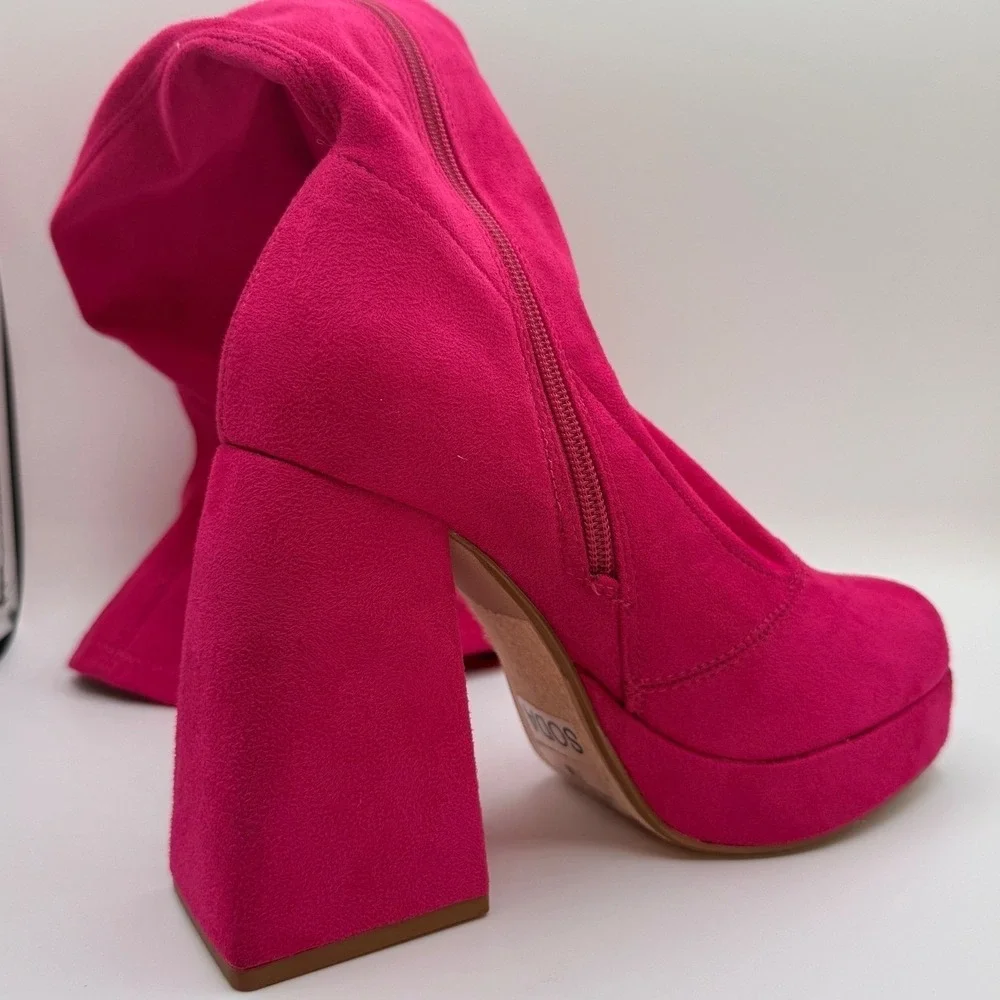 SODA Hot Pink‎ Suede Platform Chunky Heel Over The Knee Boots Womens Size 7 1/2